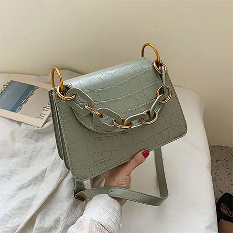 25 CM Green Винтажная модная женская квадратная сумка новая качественная женская дизайнерская сумка из искусственной кожи с каменным узором сумка через плечо - Цвет: 25 CM Green