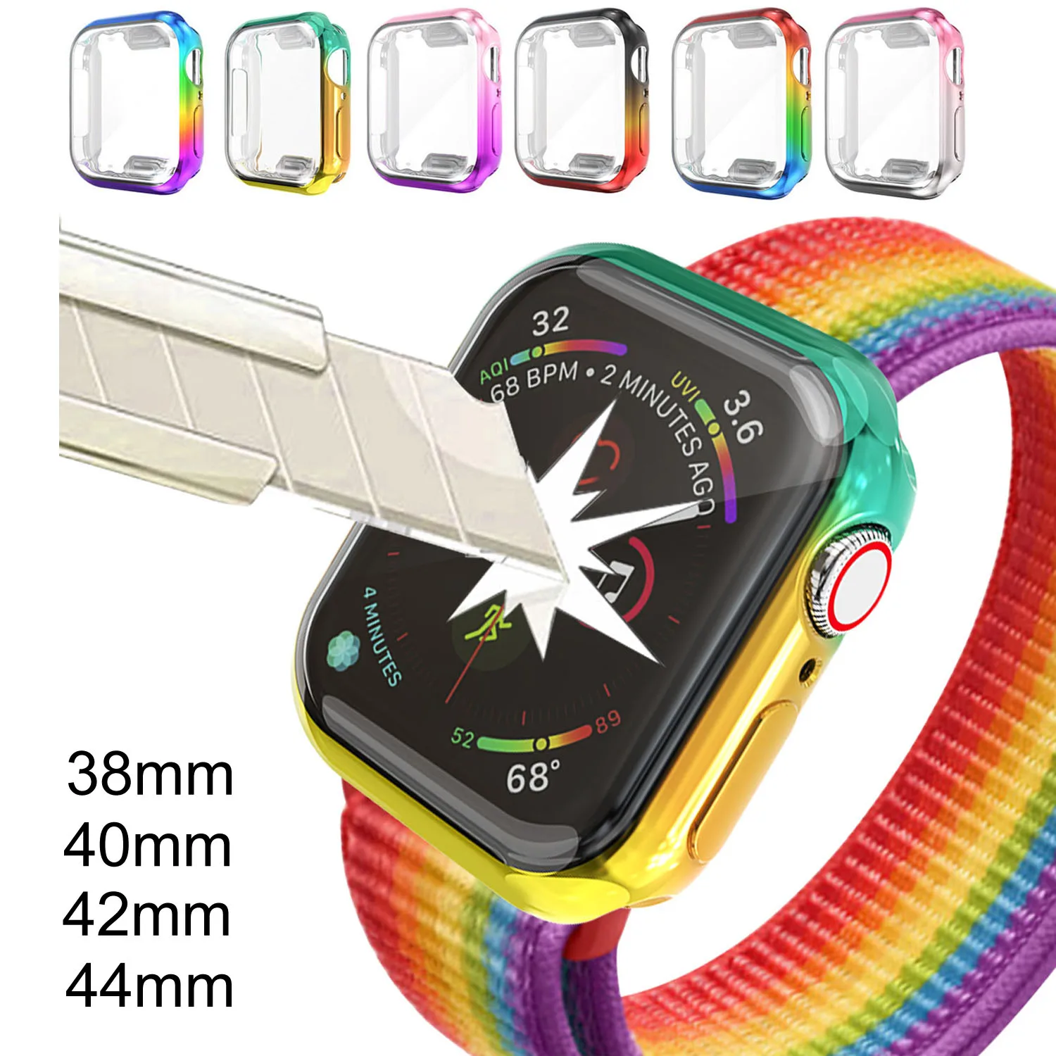 Полное покрытие для Apple Watch Series 5 4 3 2 1 чехол с покрытием бампер рамка защитой