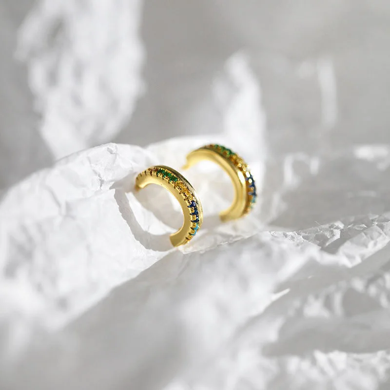 Gold Color WTLTC, простые цветные серьги-кольца с фианитами, открытые серьги-кольца в форме с, 925 пробы, серебряные маленькие серьги для женщин - Окраска металла: Gold Color