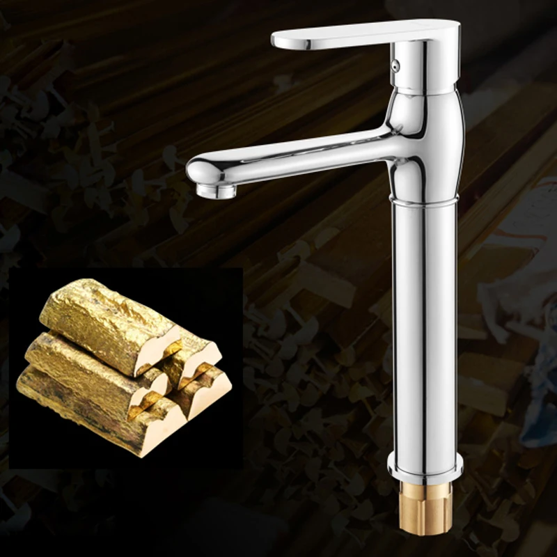 

Bathroom Cabinet Brass Faucet Basin Faucet Washingbasin Cold and Hot Heightened Tap Ceramic Plate Spool Single Handle and Hole