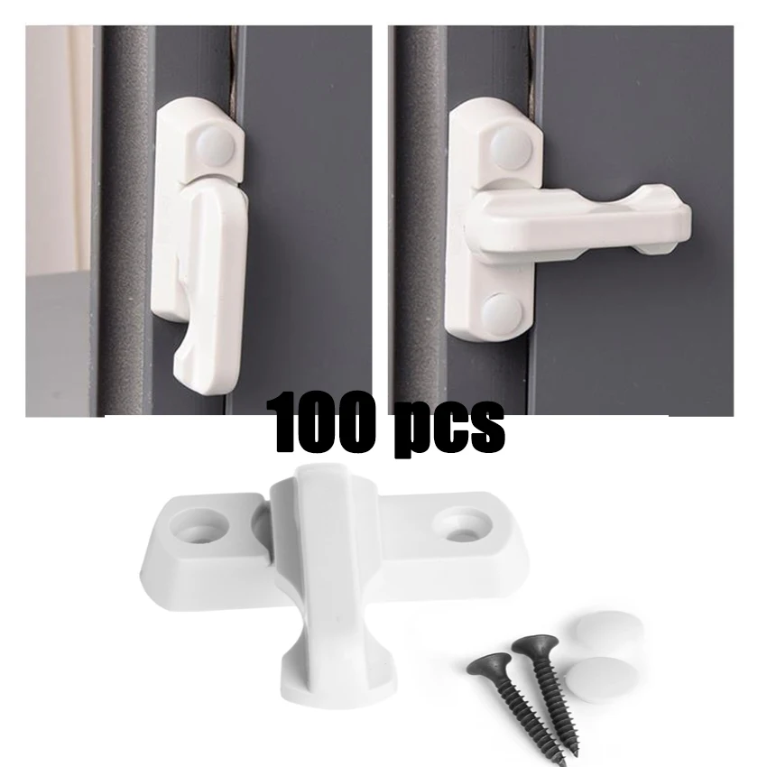 

100Pcs Plastic Child Safe Security Window Door Sash Lock Safety Lever Handle Sweep Latch