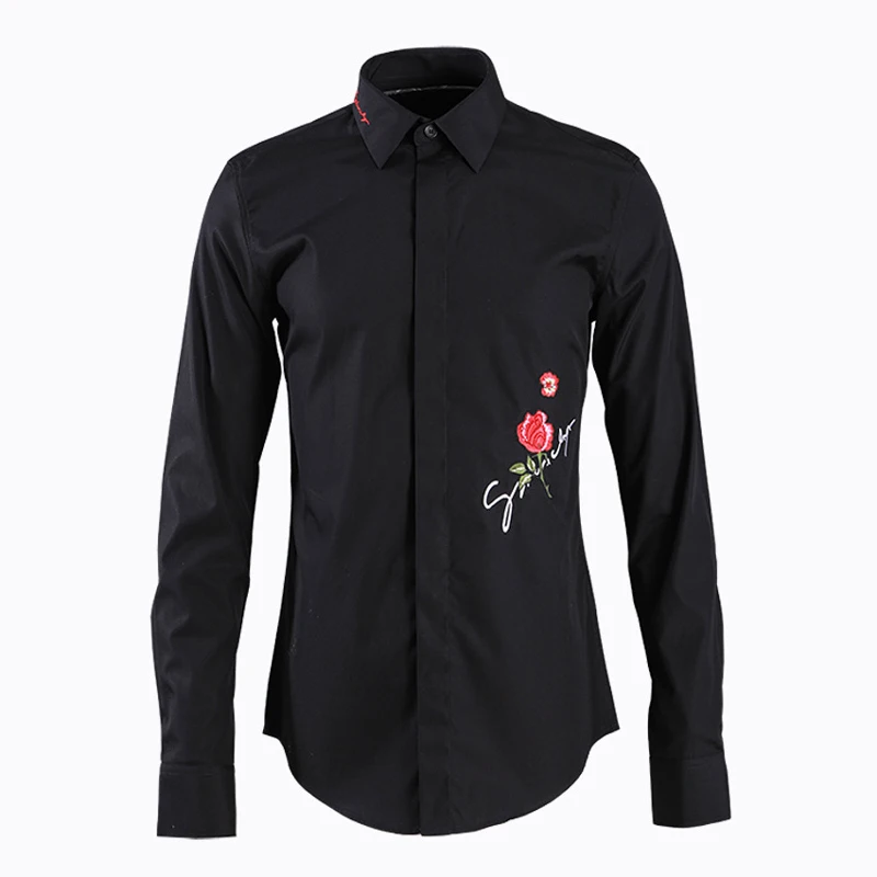 Топ бренд рубашка для мужчин длинный рукав тонкий Chemise homme Элегантный Вышивка Твердые Camisas masuclina Бизнес Мужские Рубашки 4XL