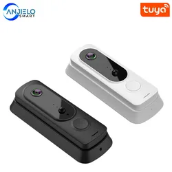 Anjielosmart – sonnette vidéo sans fil Tuya, Wi Fi, résistant aux intempéries, caméra avec carillon, alertes activées par le mouvement et Vision nocturne 