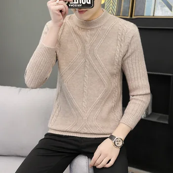 

2020 Men's Autumn and Winter New Knitted Sweater Youth Pullover Slim round Neck Base Sweater