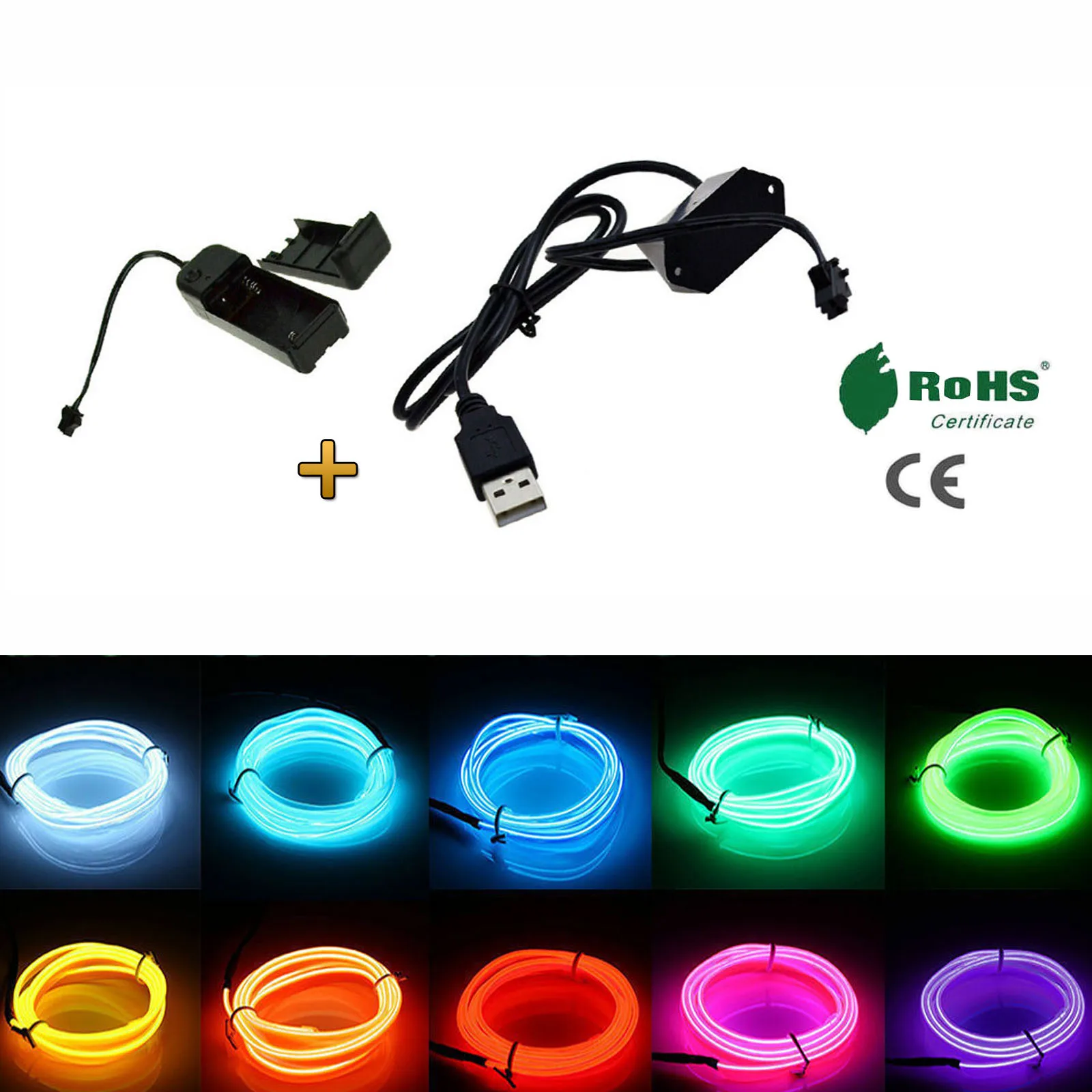 2m 5m EL Wire Tape Glowing Neon Light Strip With Power Driver Car Party Decor 1 