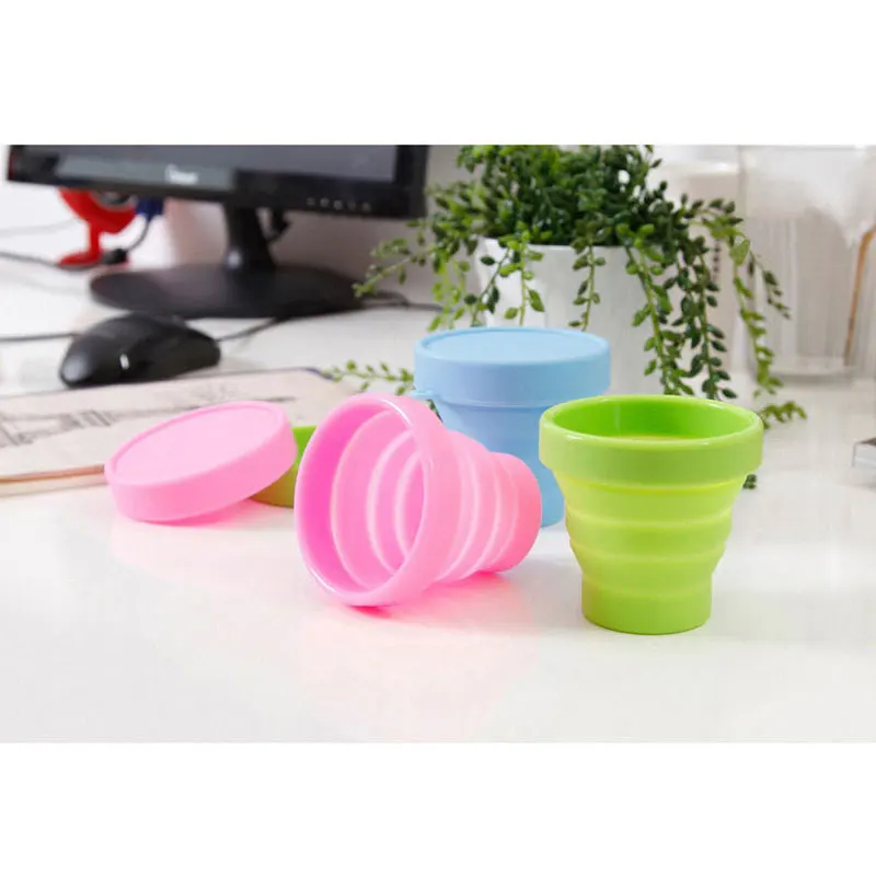 Портативные одноцветные силиконовые стаканчики для воды складные стаканы