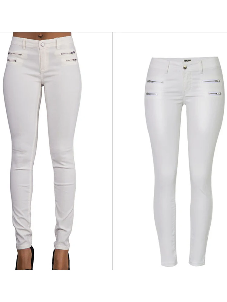 Woman Pants, женские брюки, однотонные, тонкие, тянущиеся брюки, с двойной молнией, модные, Lederhosen, из искусственной кожи, с покрытием, женские