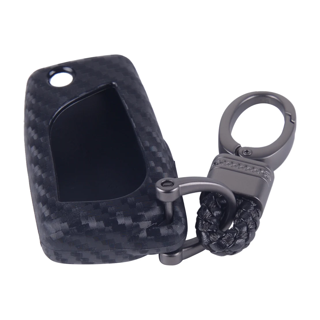 DWCX Carbon Fiber Black Flip Folding Remote Key Fob Protection Shell Cover Case Chain fit for Toyota Camry C-HR