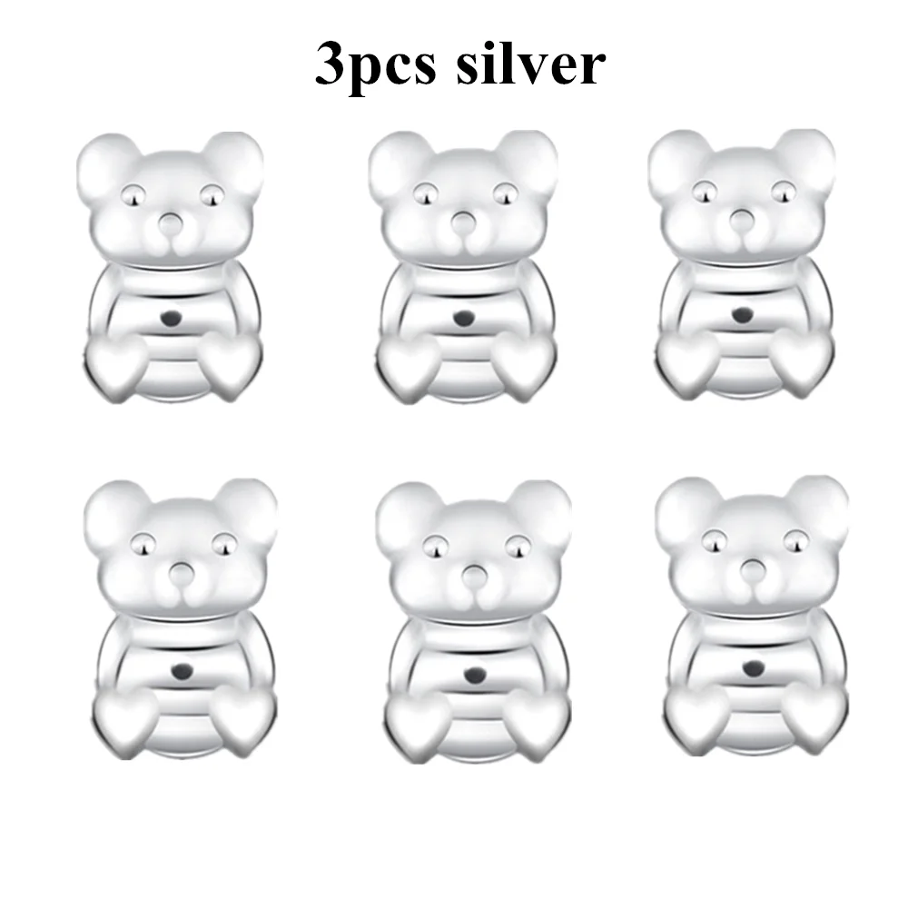 3 silver Милые серьги-гвоздики Romad Magic Bear с задней опорой, закрывающие серьги с задней гайкой, подъемные серьги золотого/серебряного/розового цвета - Окраска металла: 3 silver