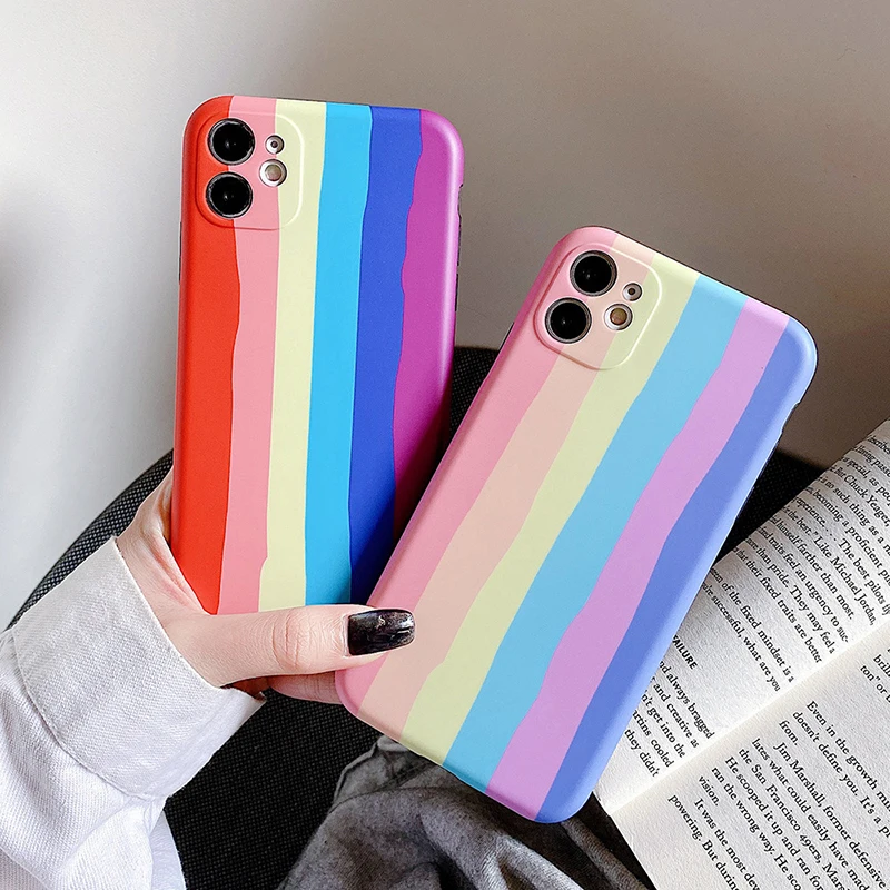 Rainbow Phone Case For iPhone 12 13 Pro 12 Mini 11 11 Pro Max XR XS Max 7 8 Plus X SE 2020 Gradient Color Silicone Back Cover cool iphone 12 mini cases