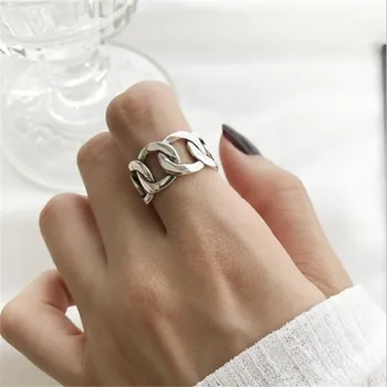 

RUIYI 925 Sterling Silver Rings Handmade Chain Simplicity Weaving Resizable Opening Rings Women Wedding Birthday Gifts Jewelry