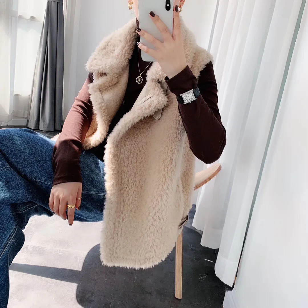 vest women outwear plus size new fashion motocycle sheep fur vest korean women vest