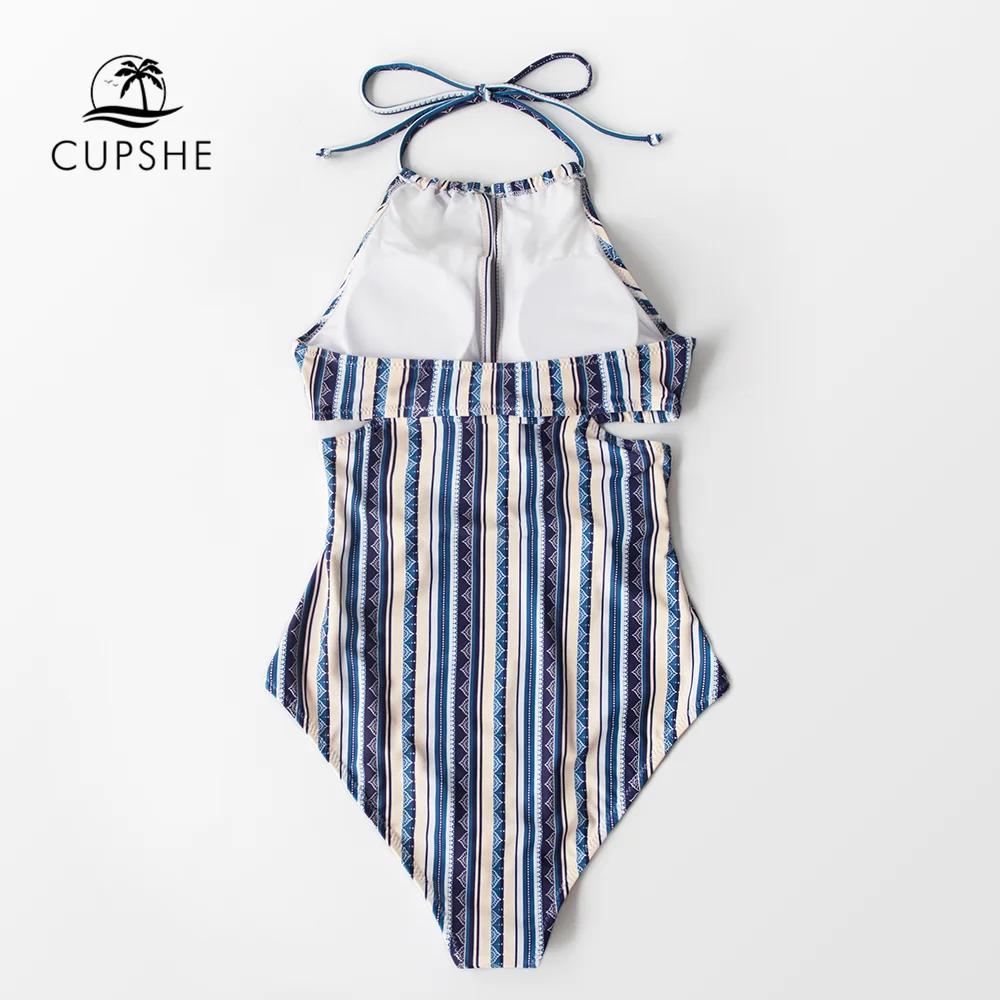 CUPSHE Boho полосой Холтер Вырез Цельный купальник женский сексуальный открытая спина кружева Монокини Девушки Пляж купальный костюм Купальники