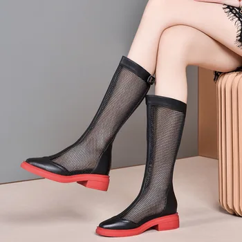 

Karinluna Brand New Genuine Leather Luxury Knee High Shoes Women Leisure Summer Sandal Riding Boots Woman