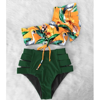 

Sexy High Waist Bikini 2020 Swimsuit Swimwear Women Female One Shoulder Ruffle Biquini Bikini Set Bathing Suit Bather