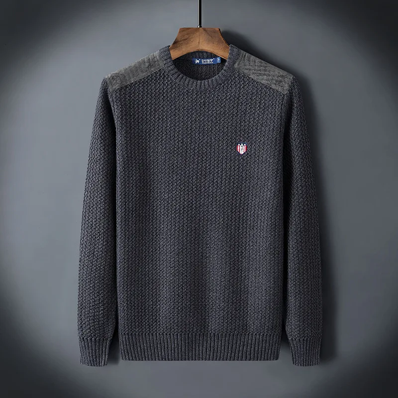 Мужская одежда Темно-Серые толстые трикотажные мужские пуловеры с круглым
