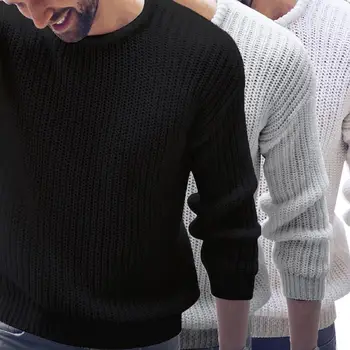 

Fashion Men Autumn Casual Solid Color O Neck Long Sleeve Knitted Sweater Pullover Top