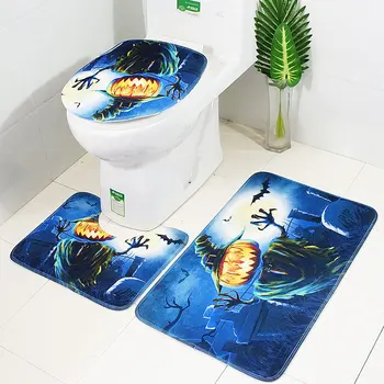 

Three-piece Halloween printed toilet mat rug set non-slip absorbent bathroom mat three-piece set bath mat