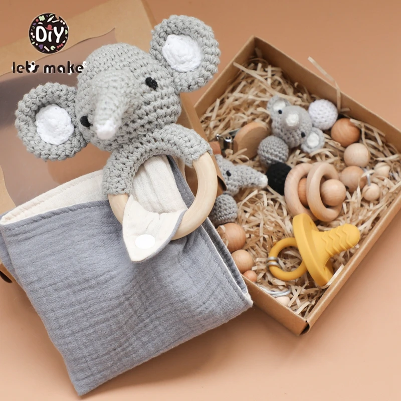 

Let's Make 1set Nipple Baby Bibs For Children Cotton Drooling Pacifier Chain Crochet Elephant Rattle Feeder Pacifier Bracelet