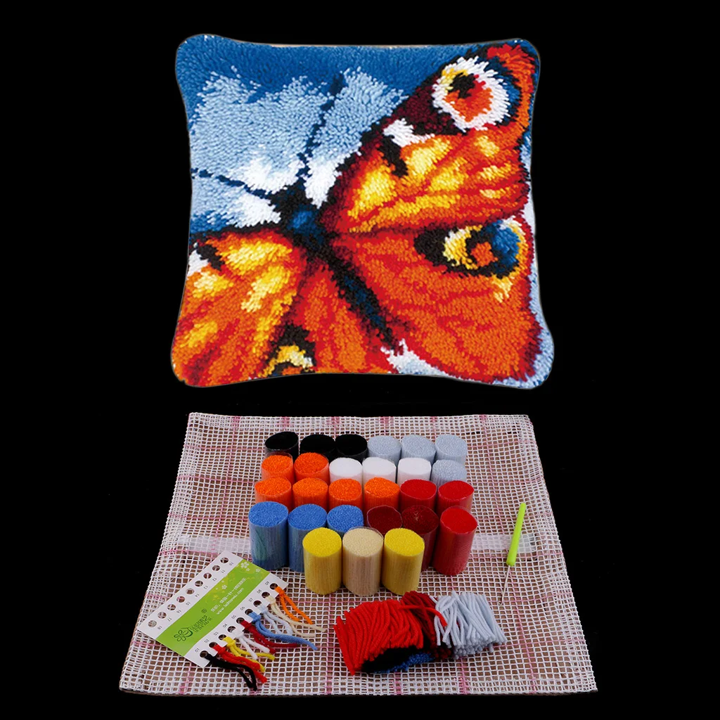 Wolf/Tiger/Giraffe Animal Pattern Latch Hook Kit DIY Pillowcase Making Package Pillow Latch Hook Rug Handmade Needlework Supply