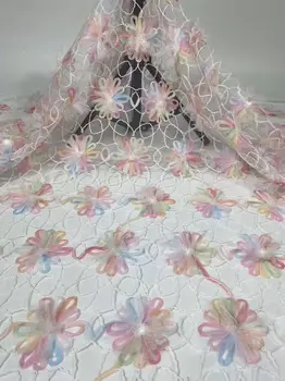 

Graceful 3D flower design French tulle net lace fabric for party/wedding dress PAN360(5yards/lot)