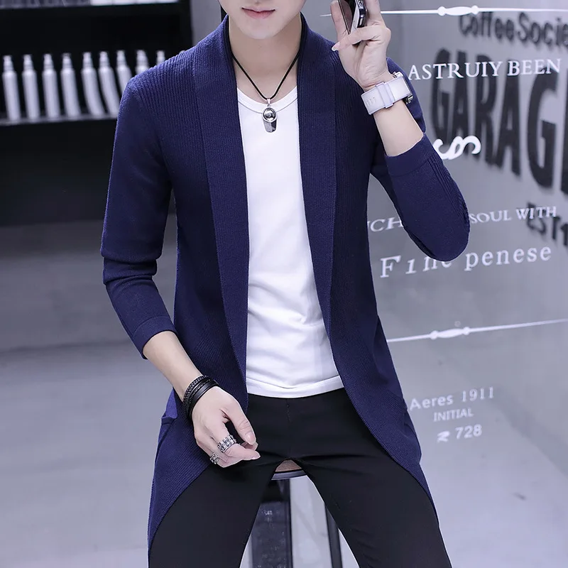 

2019 New Style MEN'S Duster Mid-length Korean-style Students Slim Fit Handsome Mantle Spring And Autumn Coat Knitted Coat