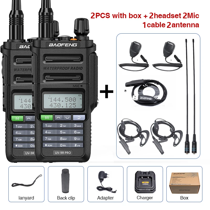 2PCS NEW Baofeng UV-9R PRO High Power Upgraded Of UV-9R PLUS Walkie Talkie IP68 Waterproof 50KM Long Range Dual Band  Ham Radio walkie talkies for adults Walkie Talkie