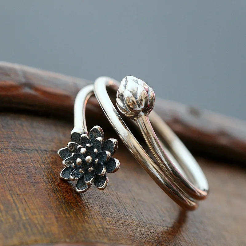 925 sterling silver Кольцо лотоса ручной работы из стерлингового серебра 925 пробы, изящное кольцо в виде листа лотоса, Простые Модные женские аксессуары - Цвет камня: 925 sterling silver