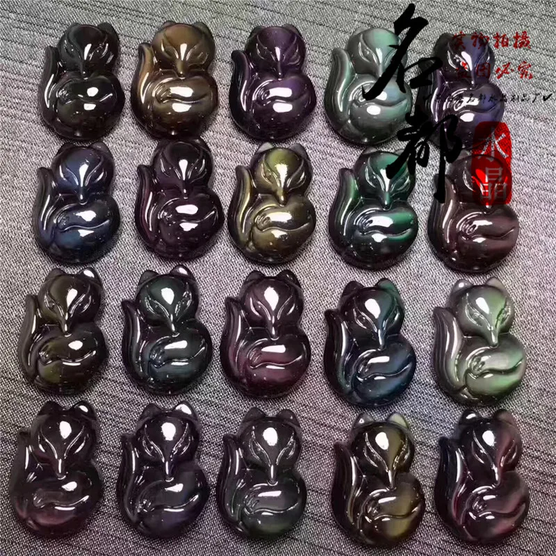 Rainbow Eye Obsidian Mingdu кристалл натуральный Радужный обсидиановый глаз лисица голый камень прямое отверстие перфорации браслет Висячие аксессуары - Цвет: Rainbow Eye Obsidian