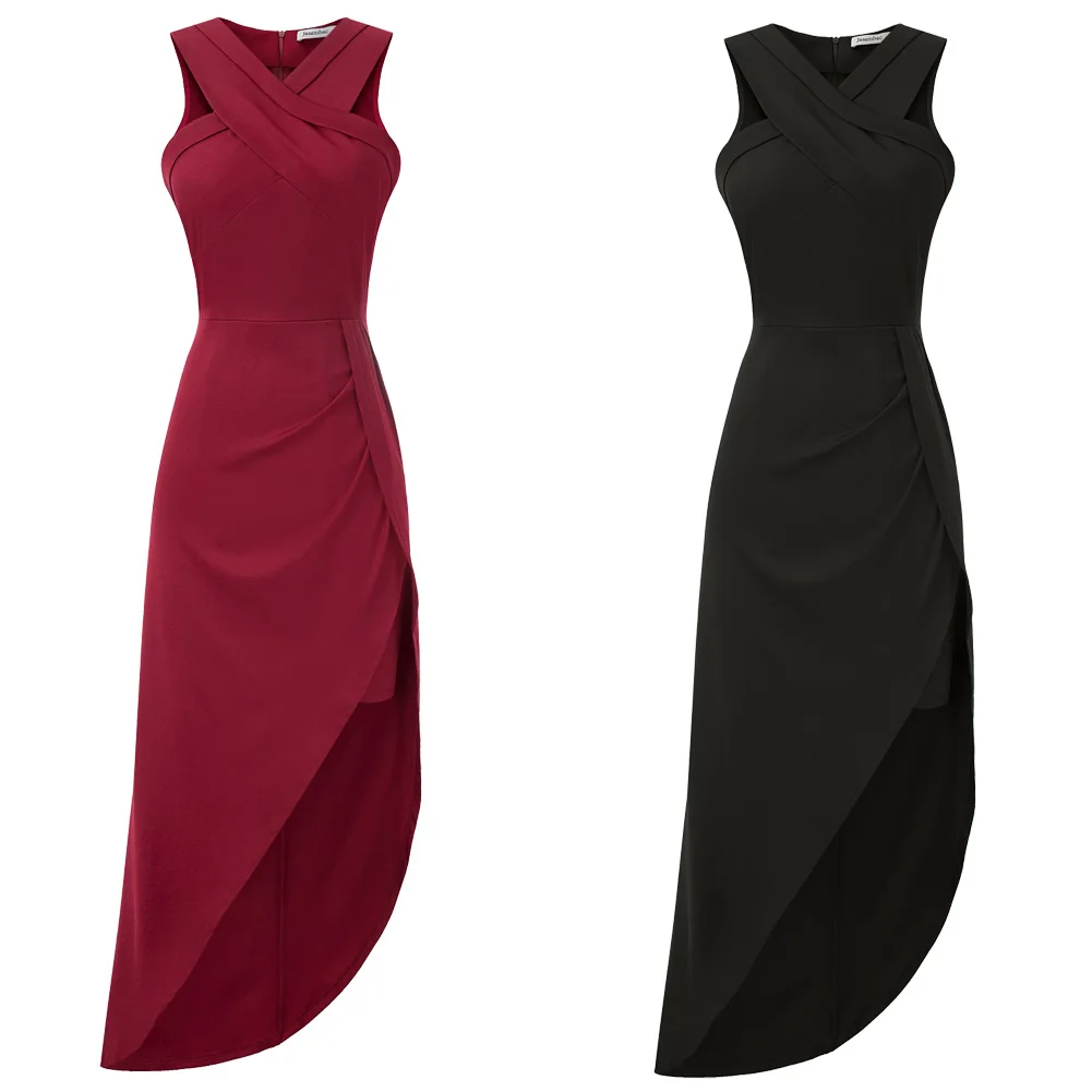 ladies dress party High Split Dress Sleeveless Halterneck Irregular Hem Cocktail elegant women dresses black red