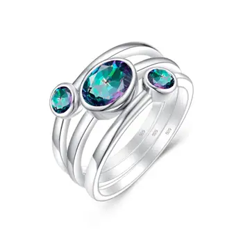 

Luxury Rainbow Topaz Gemstone Ring for Women Solid 925 Sterling Silver Ring 3 Sparking Topaz Anniversary Wedding Jewelry Fashion