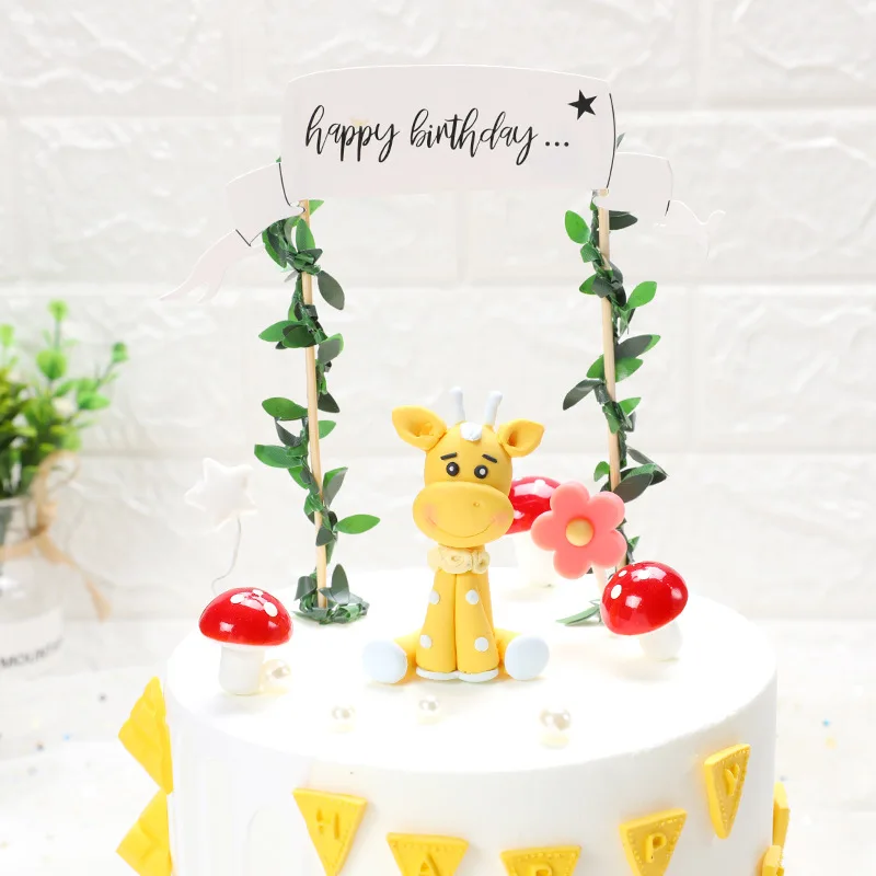 Полимерная глина Олень Дерево лоза джунгли для вечеринки в стиле сафари животный лес тема Топпер для торта «С Днем Рождения» вечерние принадлежности Детские сувениры