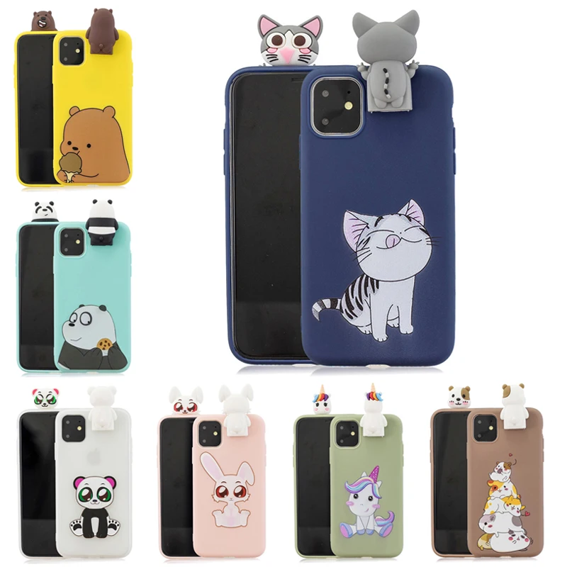 3D мягкий чехол из ТПУ для iPhone 11 Pro Max с милой пандой, единорогом, котом, медведем, подставкой для iPhone 11 X XS Max XR 6 7 8 Plus 5 S SE