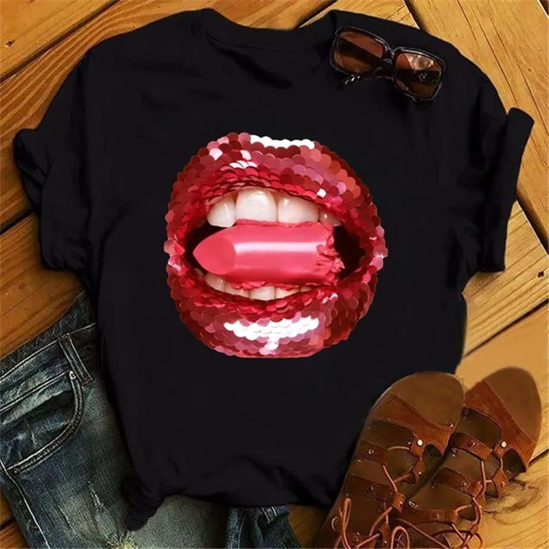 Fashion Lips Print Women T Shirt Casual Short Sleeve O Neck Loose Women Tshirt Ladies Tee Shirt Tops Clothes Camisetas Mujer 6