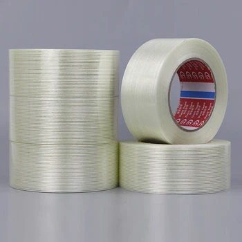 

50M 5/10/15mm Single Side Adhesive Tape Strong Glass Fiber Tape Transparent Striped