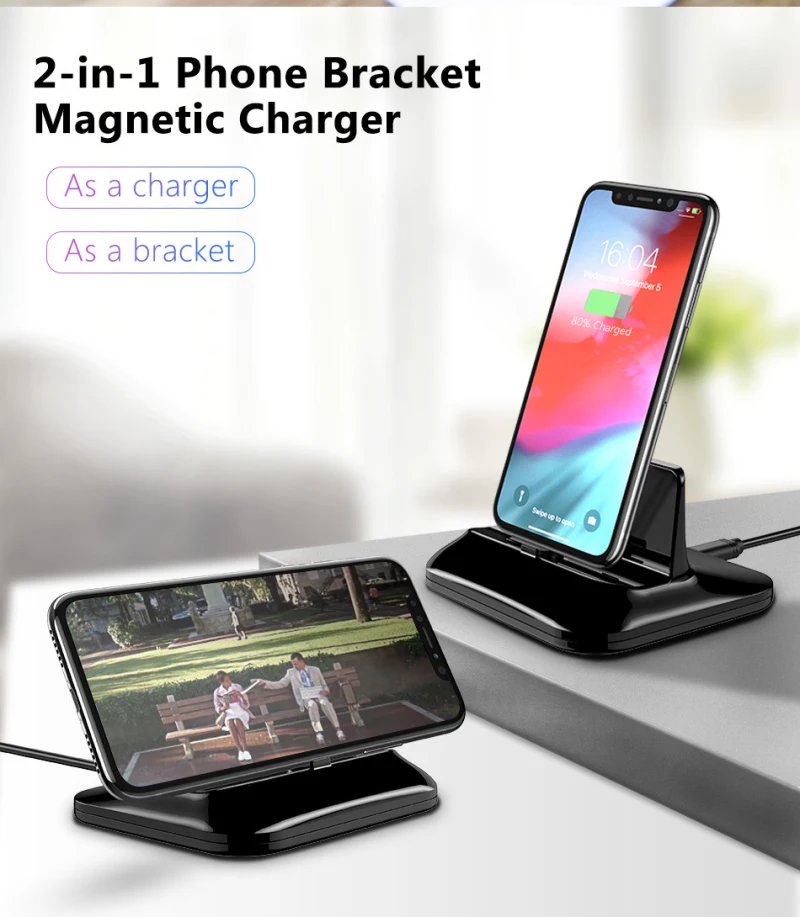

Magnetic Charger Holder Universal mobile Phone Charge Stand Holder For iPhone 8 Plus X XR XS MAX 2 in 1 Desktop Charging Bracker