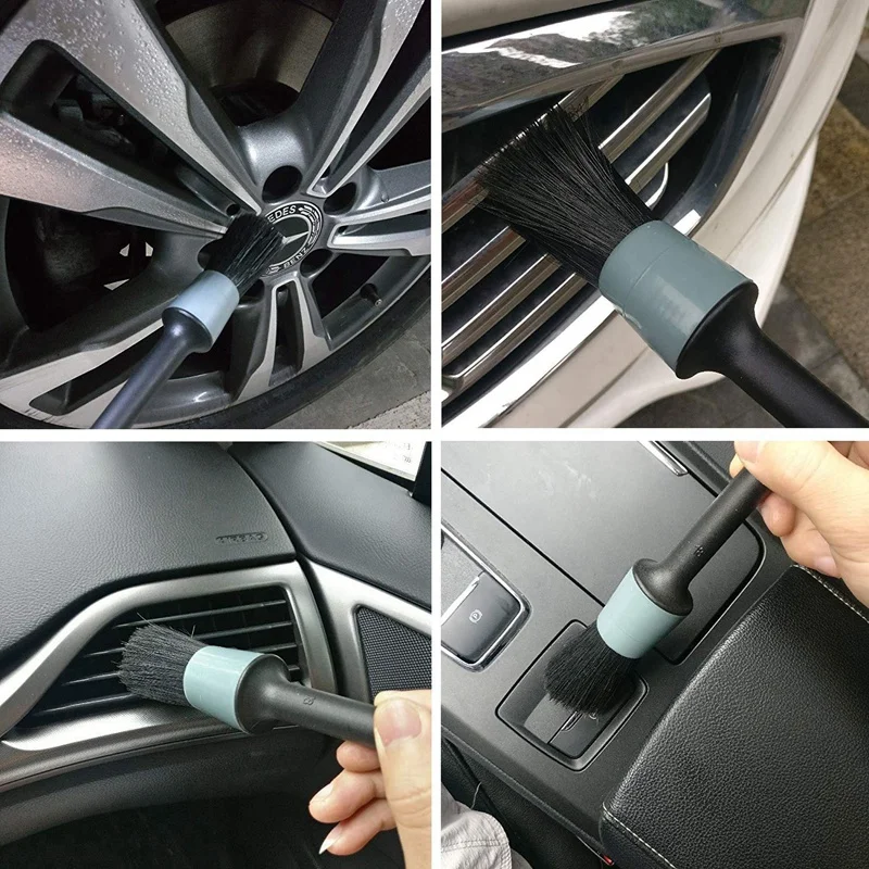 Auto Detailing Brush Set Premium Boar Hair Cleaning Engine, Wheel, Dashboard, Interior,Air Vents-Towel and Foam Cleaning Pads