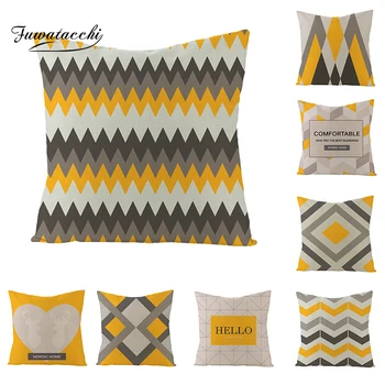

Fuwatacchi Geometric Pattern Letters Diamond Cushion Cover Wave Striped Yellow Blue Throw Pillow Cover European Pillowcases