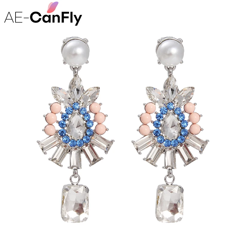 

AE-CANFLY 2019 Elegant Ornate Shiny Crystal Dangle Earrings for Women Rhinestone Drop Earrings Girls Party Pendientes Jewelry