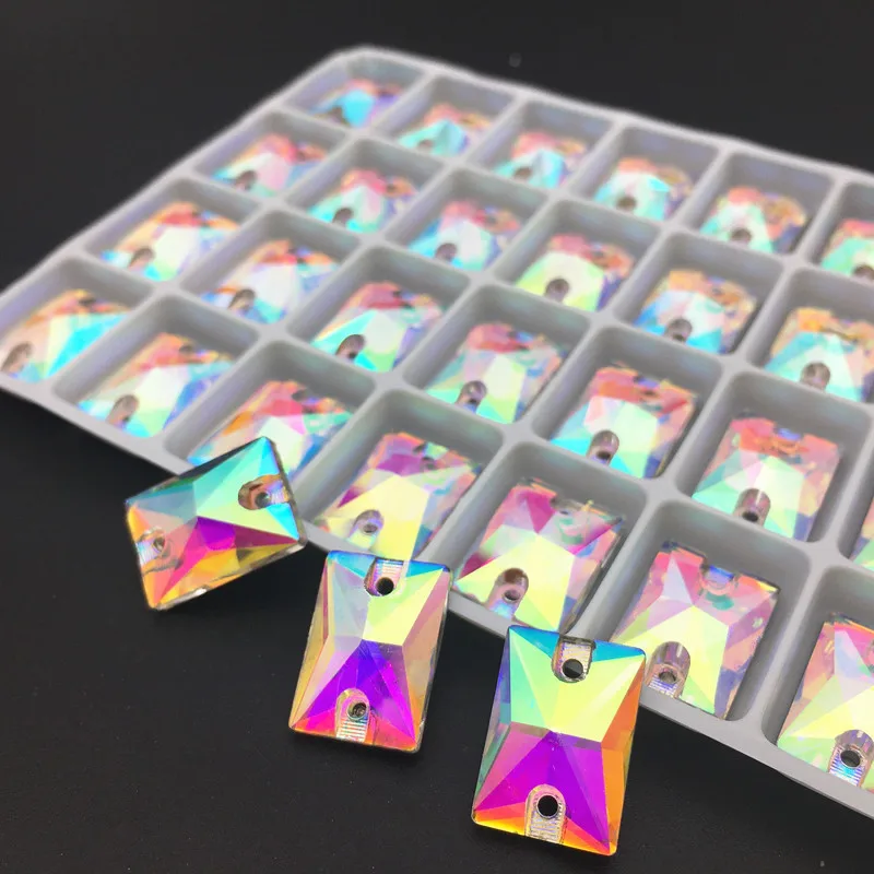 

3250 Rectangle 8x10 10x14 13x18 mm Crystal AB Flat Back Rhinestones Sewing Strass Dres Glass Sew On Crystal For Garment Shoes