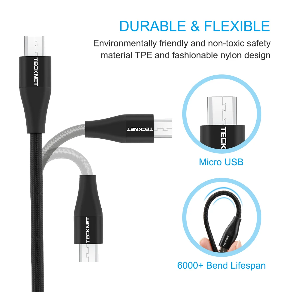 TeckNet 4 упаковки микро USB кабель 2.4A Быстрая зарядка для Redmi Note 5 Pro Android мобильный телефон USB микро кабель зарядное устройство Шнур