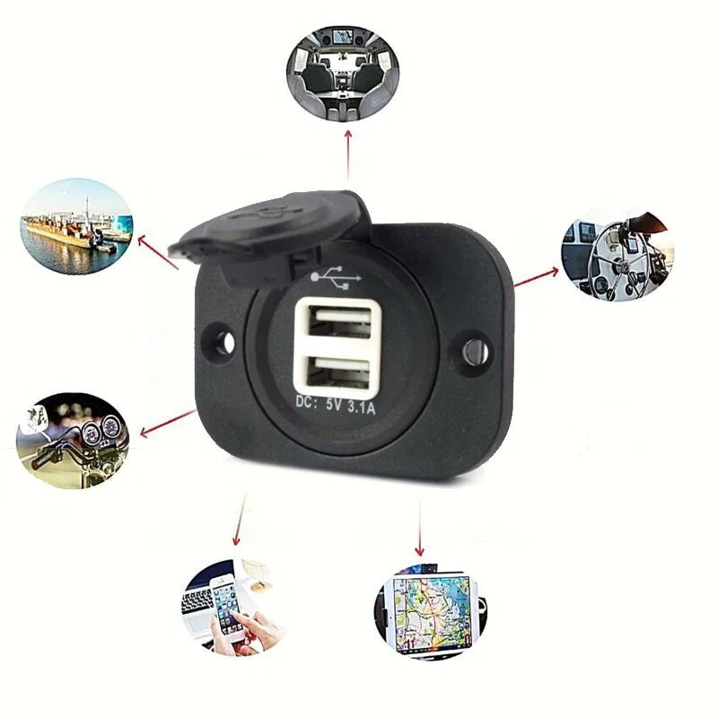 

1 Set Motorcycle Car 3.1A Dual USB Port Charger Socket Outlet 12V LED Waterproof