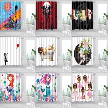 

home decoration cortinas de bano para navidad cartoon pattern waterproof polyester fabric shower curtains for bathroom DW195