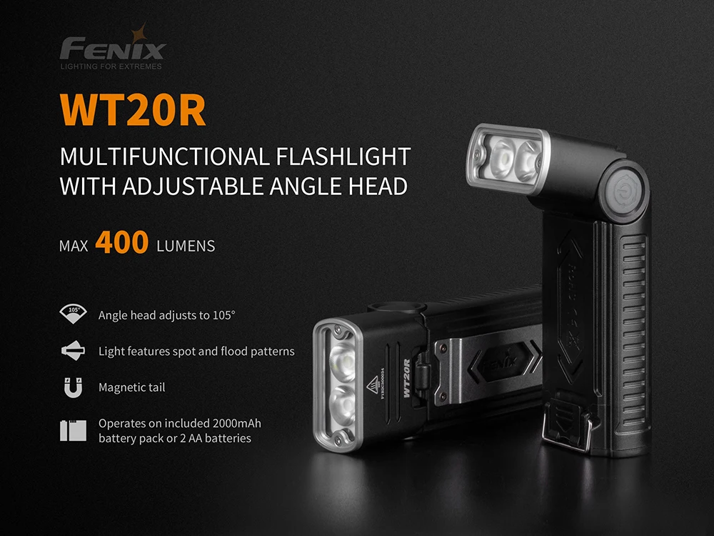 FENIX WT20R регулируемый угол фонарик макс 400 люмен Многофункциональный фонарь 2000 мАч перезаряжаемый литий-полимерный аккумулятор