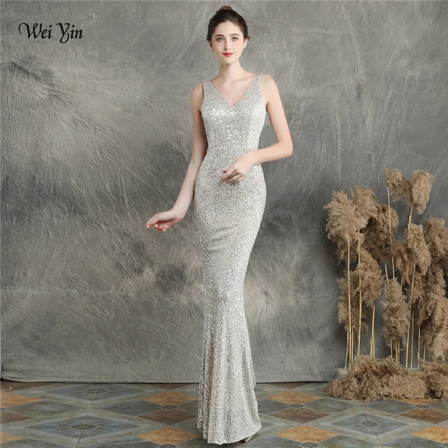 wei yin AE0191 robe de soiree 2020 Double-V Mermaid Long Evening Dress Prom Gowns Formal Party Elegant Luxury longue | Свадьбы и