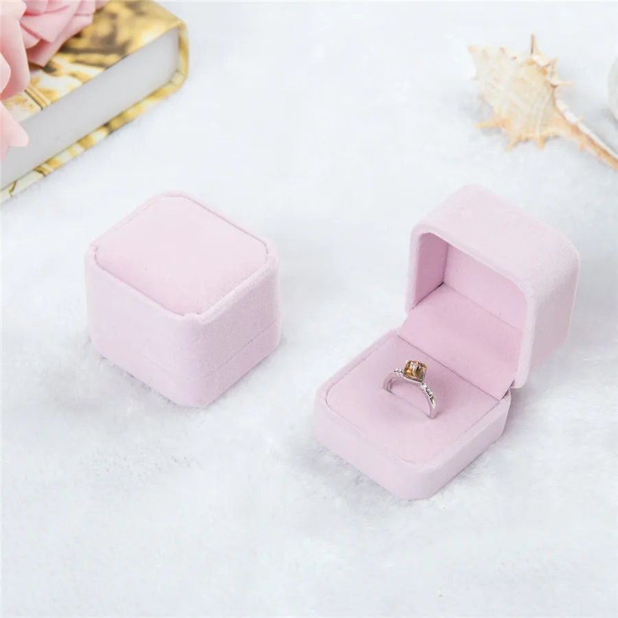 Портативная модная квадратная бархатная коробка для хранения колец, коробка для хранения ювелирных изделий, Подарочная коробка для ювелирных украшений - Цвет: Pink