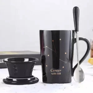 Креативная керамическая чашка Созвездие большая емкость кружка офисная чашка с крышкой Ложка пара чашка кофейная чашка Кружка Кофейные чашки кофейная чашка - Цвет: 400ML set