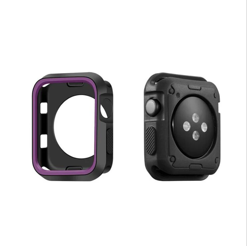 10 шт./компл. Мягкий ТПУ Защитный чехол для Apple Watch, версии 44 мм 40 мм, 38 мм, 42 мм, Крышка корпуса для Apple iwatch чехол Series5/4/3/2/1 - Цвет: black-purple