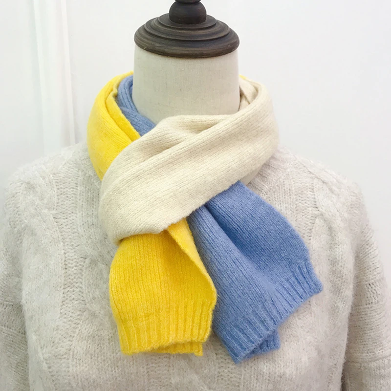 

Soft Long Shawls 145cm*20cm Neck Scarves Sweet Casual Thick Warm Winter Scarf Double Side Scarves Splicing Color Knitted Scarf
