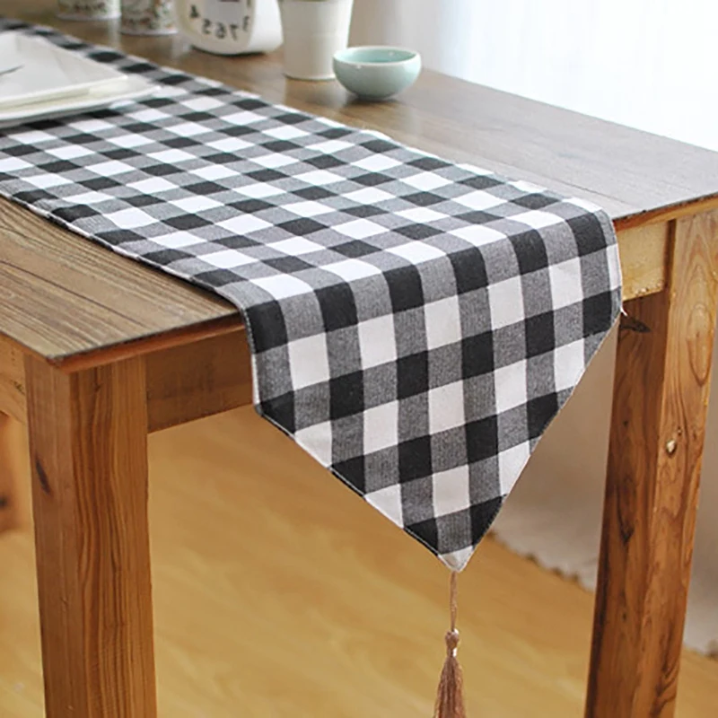 DIY черный и белый плед настольная дорожка простой хлопок белье в полоску для дома Свадьба День Рождения Вечеринка на открытом воздухе